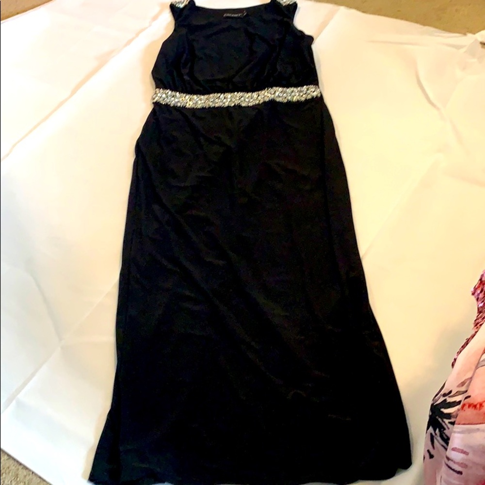 Black floor length dress with embellishments